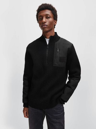 Calvin Klein Ruhák HU422819 | Calvin Klein Wool Half Zip Utility Férfi Pulóver Fekete